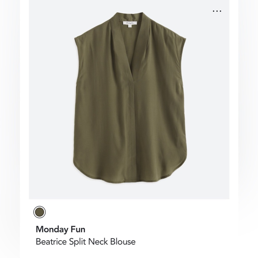 NWT- Monday Fun Beatrice Split Neck Blouse - Medium - Olive